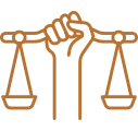 "Workers’ Compensation" icon showing a hand firmly holding the scales of justice.